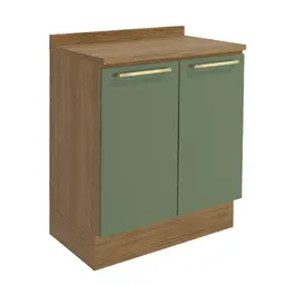 Balcão de Cozinha com Tampo Botanic 2 Portas Verde Oliva e Nogueira