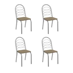 Conjunto com 4 Cadeiras Holanda Veludo Bege e Cromado