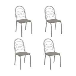 Conjunto com 4 Cadeiras Holanda Veludo Cinza Claro e Cromado