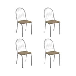 Conjunto com 4 Cadeiras Noruega Veludo Bege e Cromado