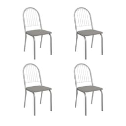 Conjunto com 4 Cadeiras Noruega Veludo Cinza Claro e Cromado