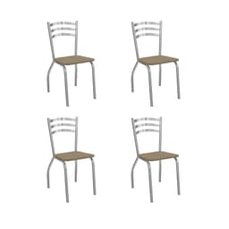 Conjunto com 4 Cadeiras Portugal Veludo Bege e Cromado