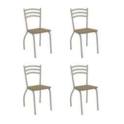 Conjunto com 4 Cadeiras Portugal Veludo Bege e Nickel