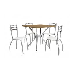 Conjunto de Mesa de Cozinha Quadrada com Tampo MDP e 4 Cadeiras Monique Corino Branco e Cromado