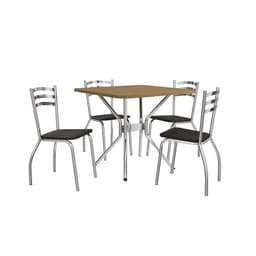 Conjunto de Mesa de Cozinha Quadrada com Tampo MDP e 4 Cadeiras Monique Corino Marrom Escuro e Cromado