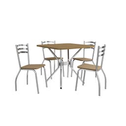Conjunto de Mesa de Cozinha Quadrada com Tampo MDP e 4 Cadeiras Monique Corino Marrom e Cromado