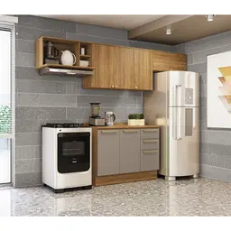 Cozinha Compacta Botanic 6 Portas 3 Gavetas Nogueira e Fendi