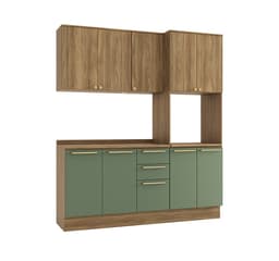 Cozinha Compacta Botanic 9 Portas 3 Gavetas Verde e Nogueira 190 cm