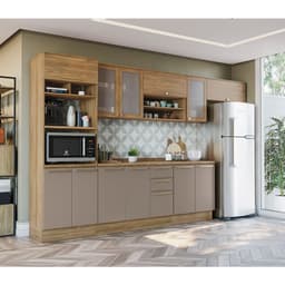 Cozinha Compacta Botanic com Tela 12 Portas 3 Gavetas Nogueira e Fendi