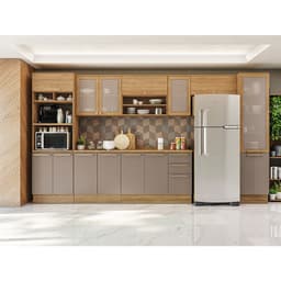 Cozinha Compacta Botanic com Tela 14 Portas 3 Gavetas Nogueira e Fendi