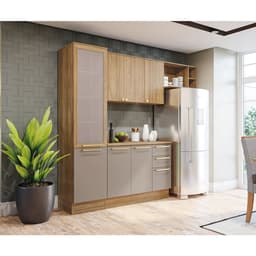 Cozinha Compacta Botanic com Tela 7 Portas 3 Gavetas Nogueira e Fendi