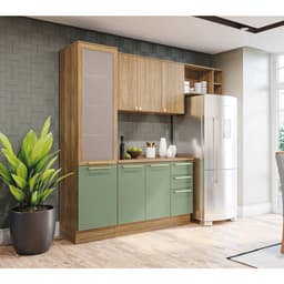 Cozinha Compacta Botanic com Tela 7 Portas 3 Gavetas Nogueira e Verde