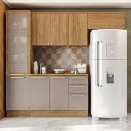 Cozinha Compacta Botanic com Tela 8 Portas 3 Gavetas Nogueira e Fendi