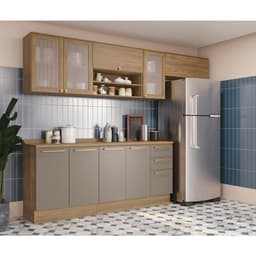 Cozinha Compacta Botanic com Tela 9 Portas 3 Gavetas Nogueira e Fendi