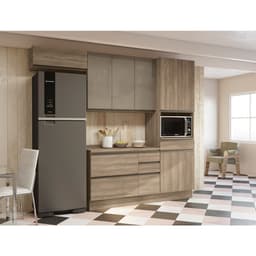 Cozinha Compacta Maxxi com Tampo 9 Portas 5 Gavetas Nogal