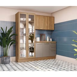 Cozinha compacta Botanic com Vidro 7 Portas 4 Gavetas Nogueira e Fendi