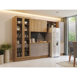 Cozinha compacta Botanic com Vidro com Tela 9 Portas 4 Gavetas Nogueira e Fendi