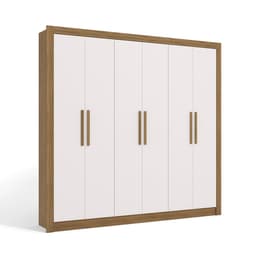 Guarda-Roupa Casal Hilda 6 Portas 2 Gavetas Nogueira e Branco