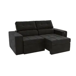 Sofá 3 Lugares Retrátil e Reclinável Lanus Veludo Preto 206 cm