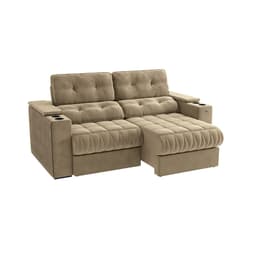 Sofá 3 Lugares Retrátil e Reclinável Premier Molas Bege Marrom 231 cm