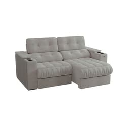 Sofá 3 Lugares Retrátil e Reclinável Premier Molas Bouclé Cinza 231 cm