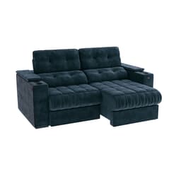 Sofá 3 Lugares Retrátil e Reclinável Premier Molas Veludo Azul Marinho 231 cm
