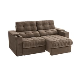 Sofá 3 Lugares Retrátil e Reclinável Premier Molas Veludo Marrom 231 cm