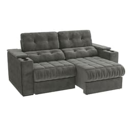 Sofá 3 Lugares Retrátil e Reclinável Premier Veludo Chumbo