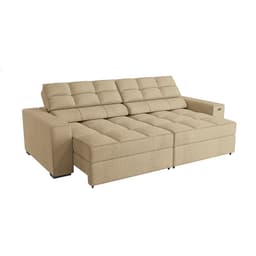 Sofá 4 Lugares Retrátil e Reclinável Deluxe Bouclé Bege