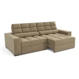 Sofá 4 Lugares Retrátil e Reclinável Deluxe Molas Veludo Bege 268 cm