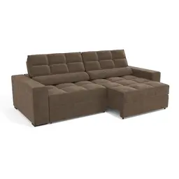 Sofá 4 Lugares Retrátil e Reclinável Deluxe Molas Veludo Marrom 268 cm