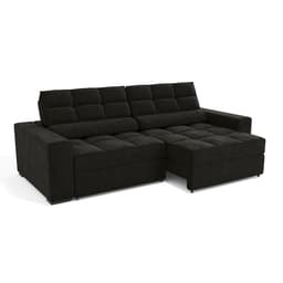 Sofá 4 Lugares Retrátil e Reclinável Deluxe Molas Veludo Preto 268 cm