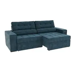 Sofá 4 Lugares Retrátil e Reclinável Lanus Veludo Azul Marinho 250 cm
