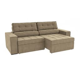Sofá 4 Lugares Retrátil e Reclinável Lanus Veludo Bege 250 cm