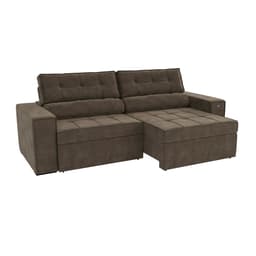 Sofá 4 Lugares Retrátil e Reclinável Lanus Veludo Marrom 250 cm