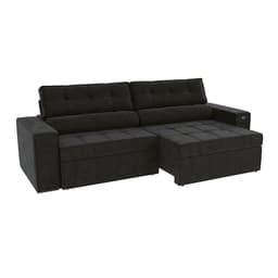 Sofá 4 Lugares Retrátil e Reclinável Lanus Veludo Preto 270 cm