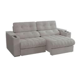 Sofá 4 Lugares Retrátil e Reclinável Premier Molas Bouclé Cinza 261 cm