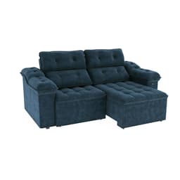 Sofá 4 Lugares Retrátil e Reclinável Sierra Molas Veludo Azul Marinho 265 cm