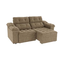 Sofá 4 Lugares Retrátil e Reclinável Sierra Molas Veludo Bege 265 cm