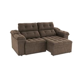 Sofá 4 Lugares Retrátil e Reclinável Sierra Molas Veludo Marrom 265 cm