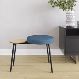 Banco com Apoio Lateral Bock Linho Azul e Preto