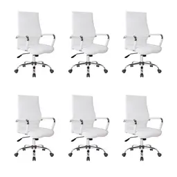 Conjunto com 6 Cadeiras de Escritório Diretor Giratórias Cleaner Branco