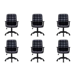 Conjunto com 6 Cadeiras de Escritório Diretor Giratórias Fitz com Braços Ajustáveis Preto