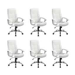 Conjunto com 6 Cadeiras de Escritório Presidente Giratórias Office Plus Branco
