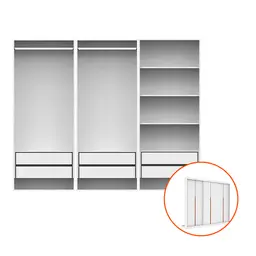 Guarda-Roupa Modulado com Cabideiros e Prateleiras Tuyo 3 Portas de Correr 6 Gavetas Branco 274 cm