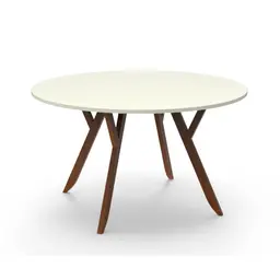 Mesa de Jantar Redonda Ipiranga Off White e Amêndoa 120 cm