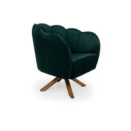 Poltrona Ariel Giratória Suede Esmeralda e Madeira