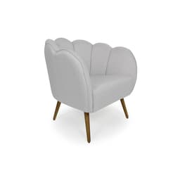 Poltrona Ariel Pé Palito Linho Creme e Madeira