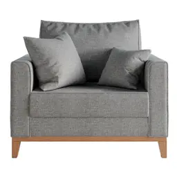 Poltrona Beny Pés e Base em Madeira Linho Cotton Cinza