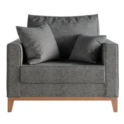 Poltrona Beny Pés e Base em Madeira Linho Cotton Grafite